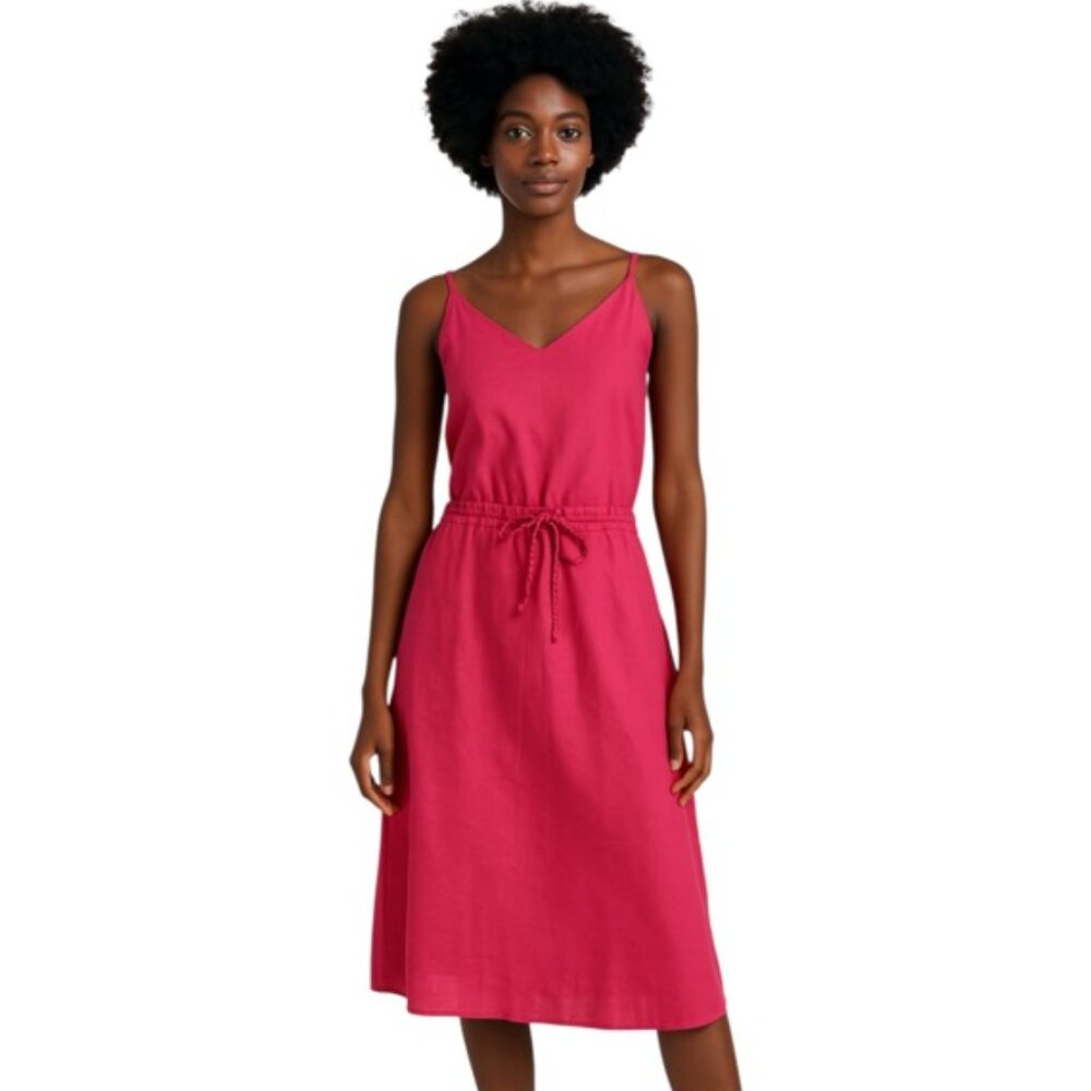 European Culture Made in Italy Small Drawstring Waist Sleeveless Midi Dress